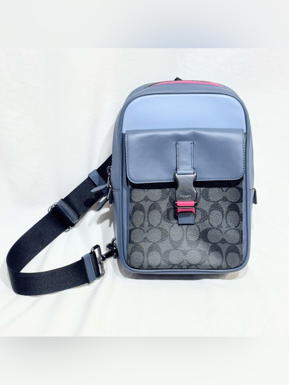Coach Track Pack In Colorblock Signature Canvas C8126 Charcoal Denim Blue Pink